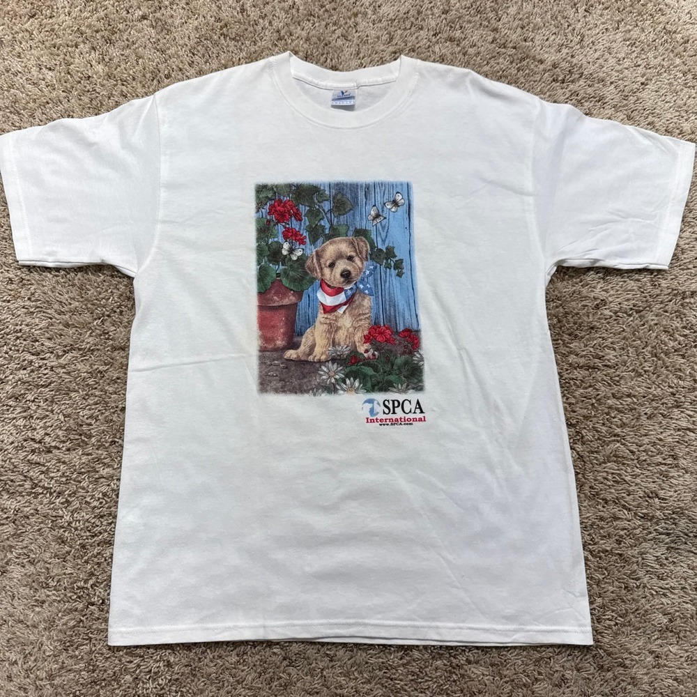 Yazbek SPCA International Puppy American Flag Bandana Graphic T-Shirt White L